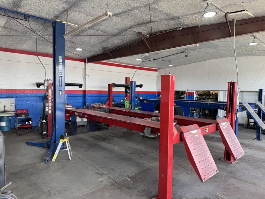 Hunter wheel alignment rack at Adams Repair Inc. in El Centro, CA